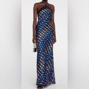Staud Cubism printed halterneck satin maxi dress